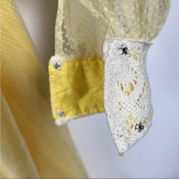 Vintage Handmade Cottagecore Yellow Square Neck Long Sleeve Maxi Dress Size S - Picture 9 of 10